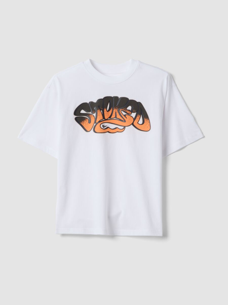 T-shirt bianca in puro cotone con stampa frontale_3