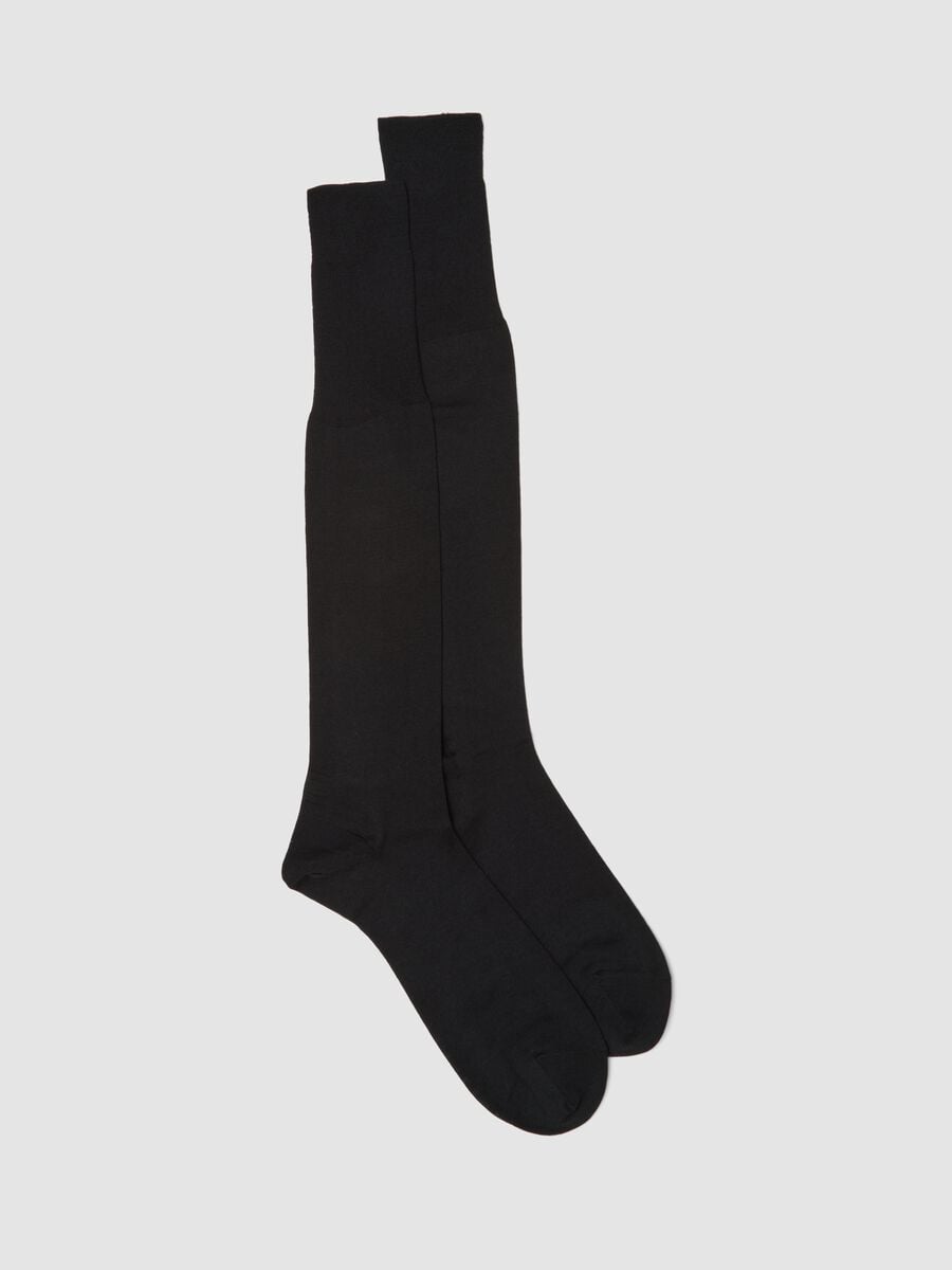 Black wool-blend knee-high socks_0