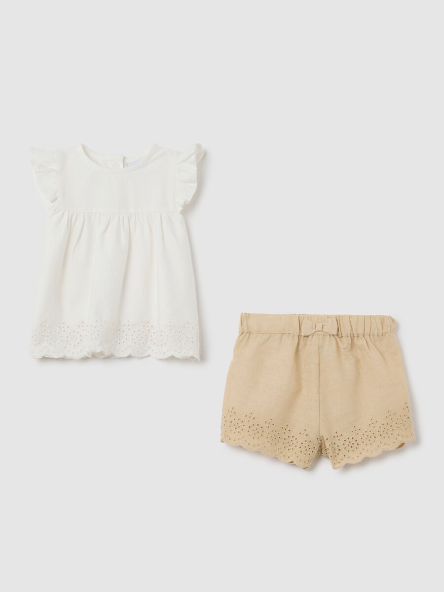 Newborn cotton set with lace top and shorts_0