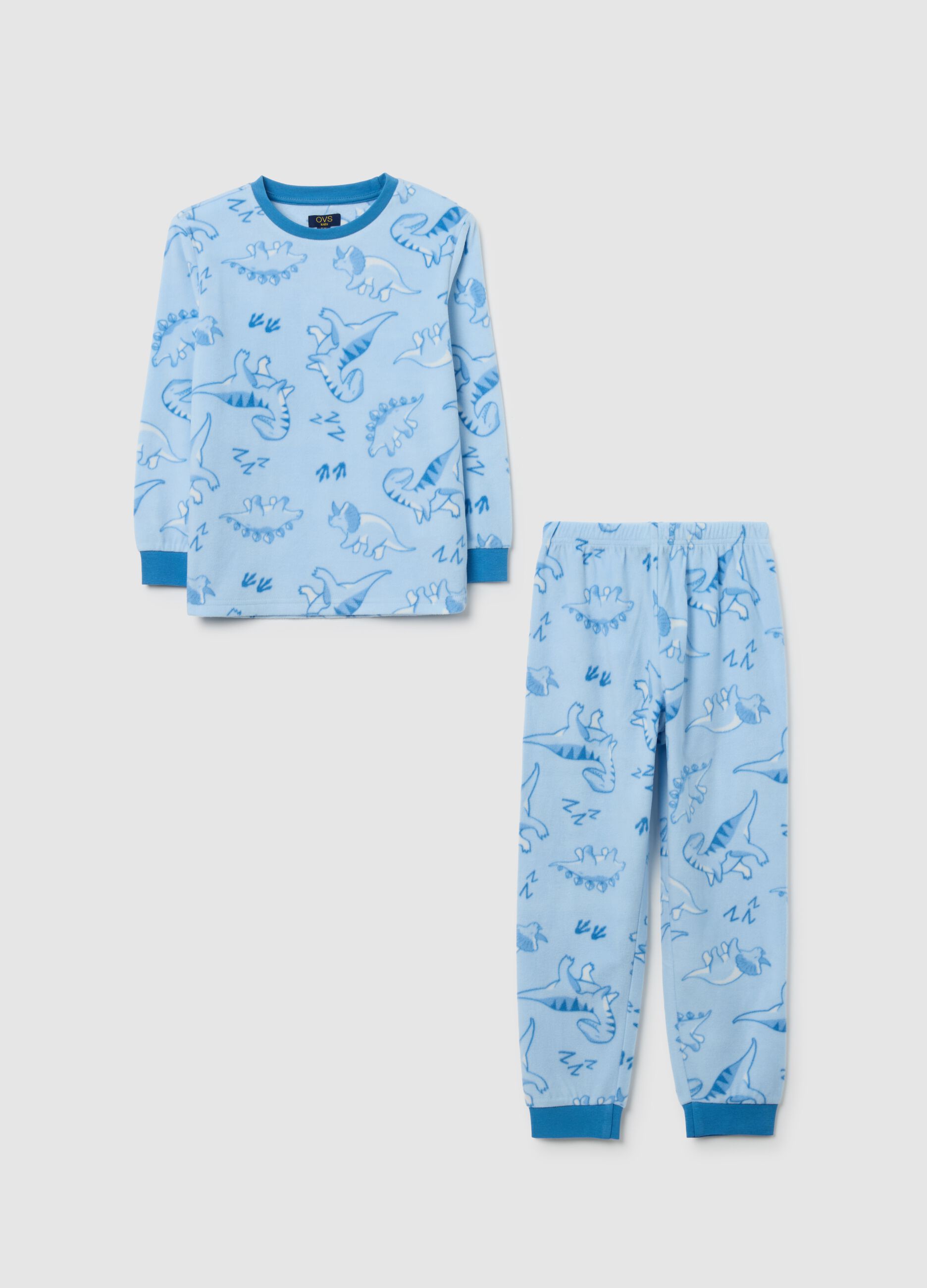 Blue fleece pyjamas with dinosaurs