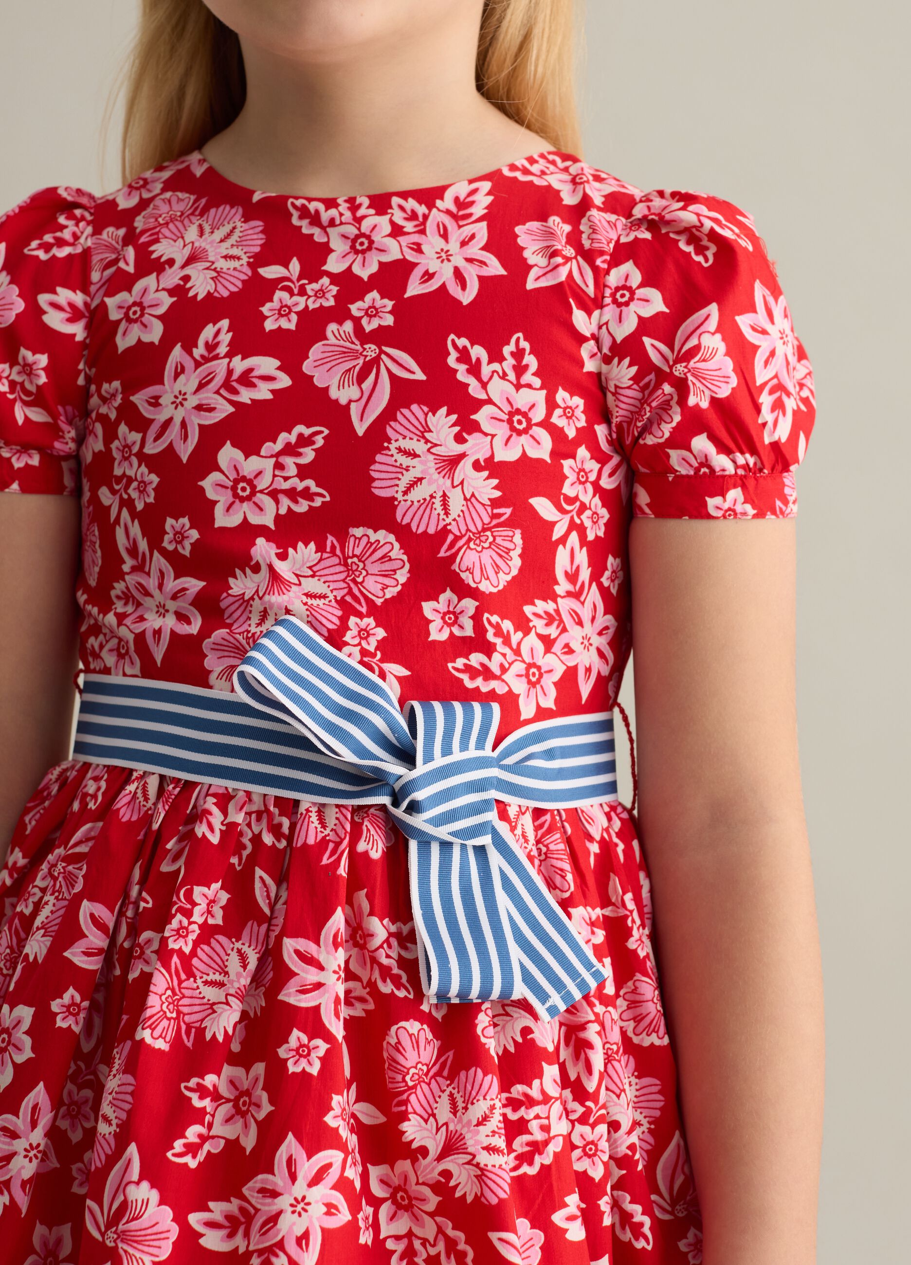 Floral dress with striped belt