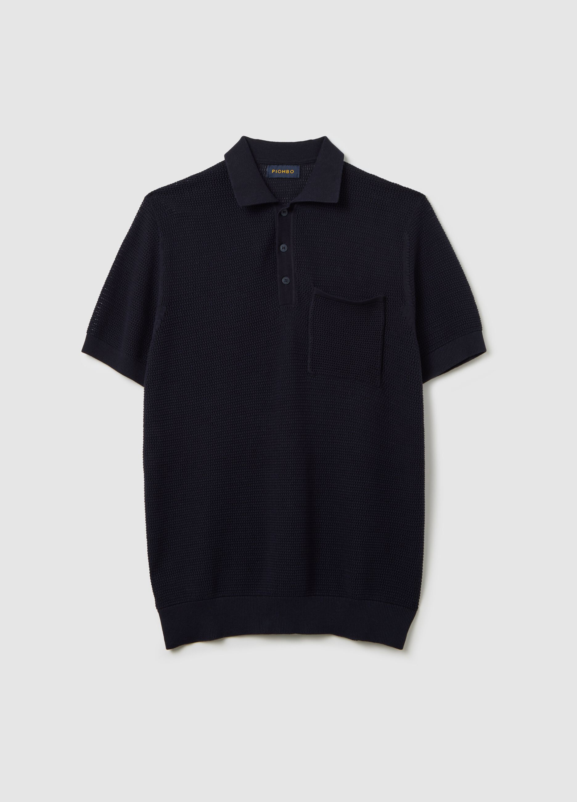 Blue polo shirt in openwork knit