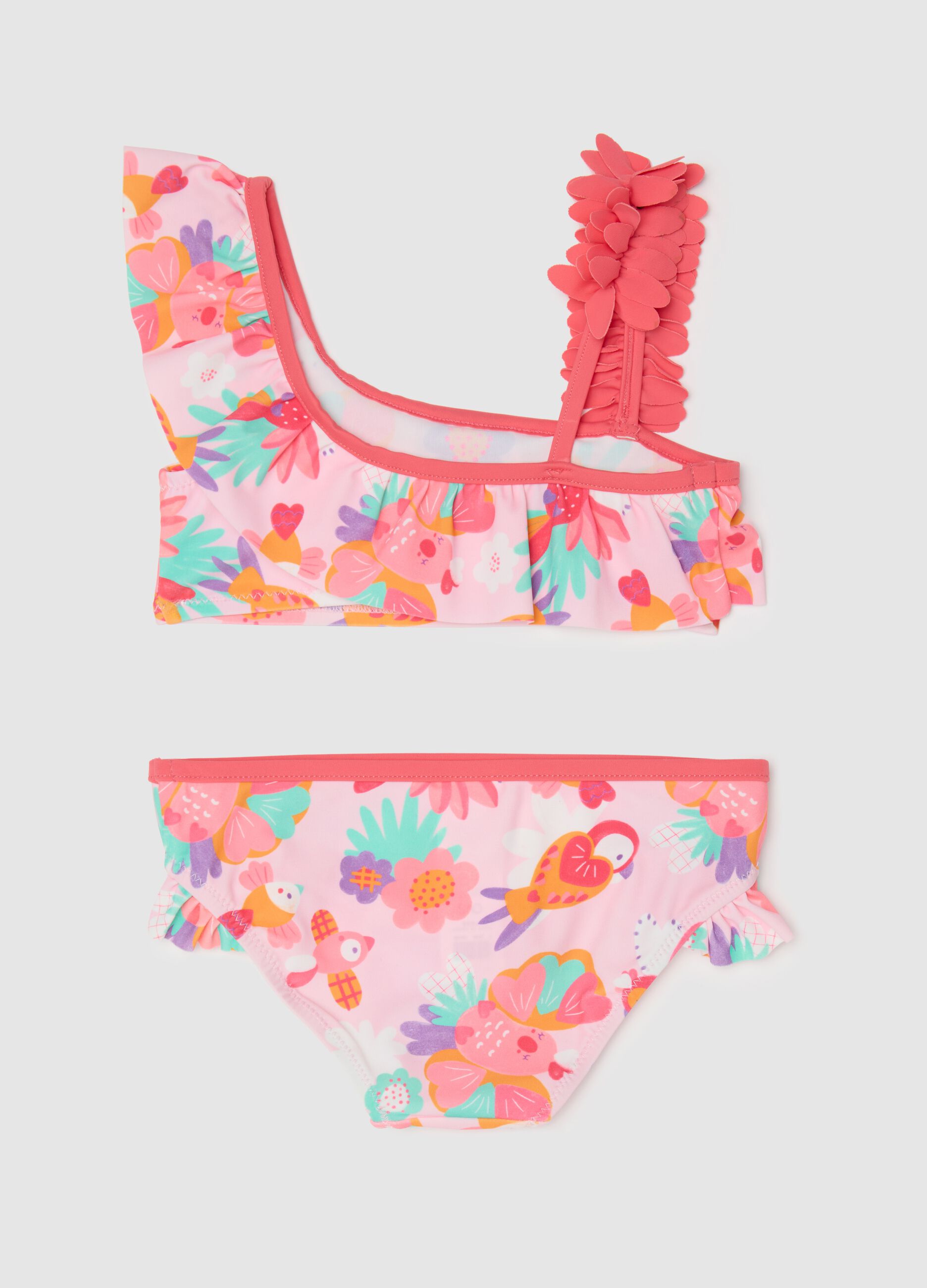 Girls’ bikini in multicoloured stretch fabric with floral print
