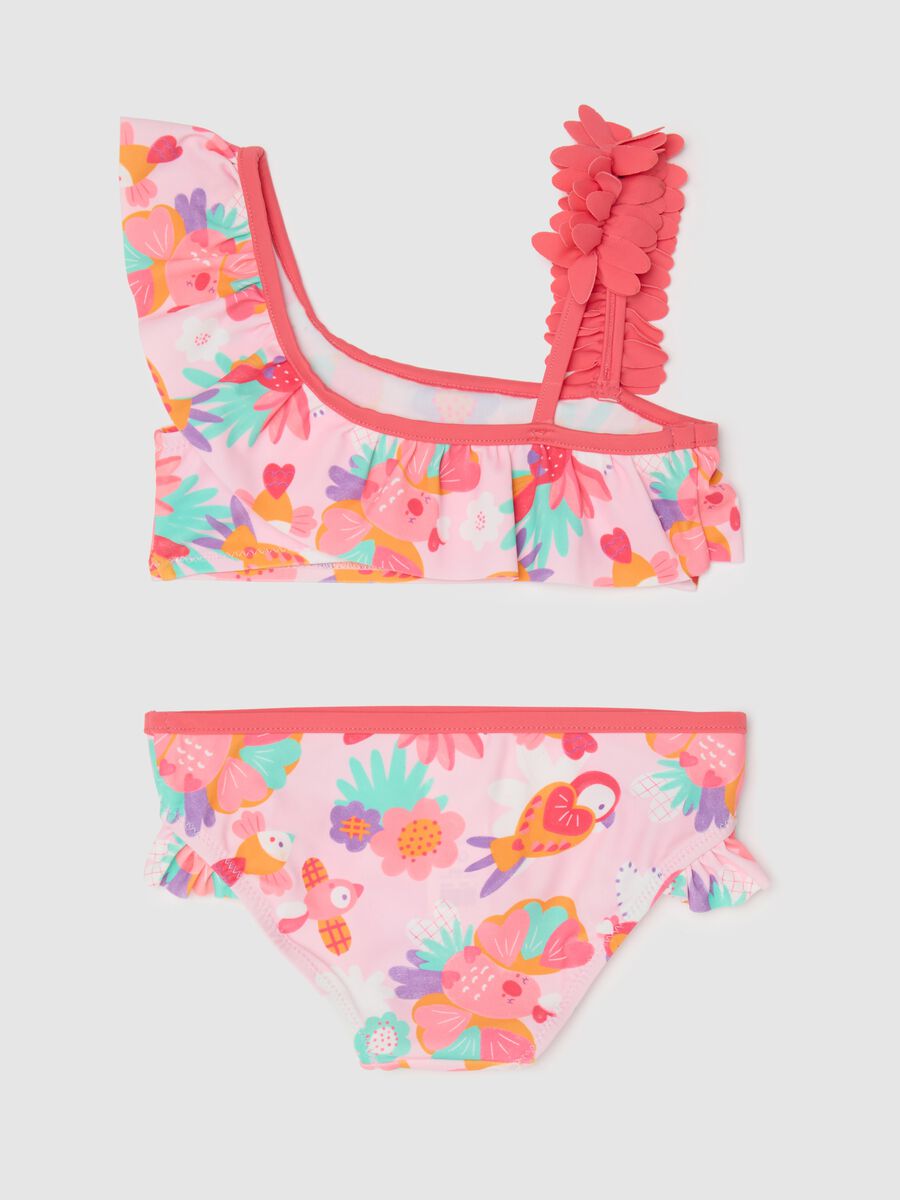 Girls’ bikini in multicoloured stretch fabric with floral print_1