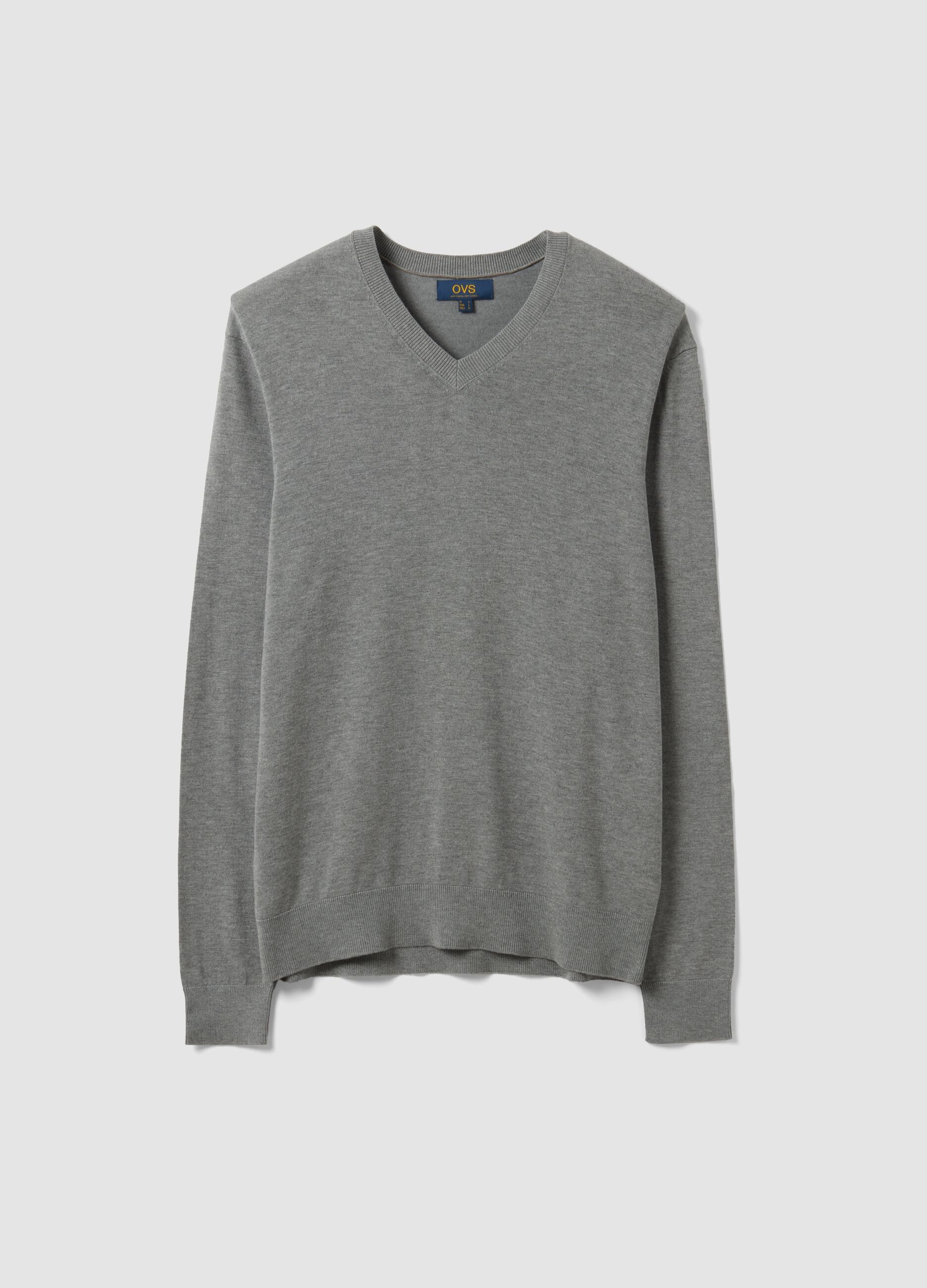 Grey V-neck jumper in viscose blend, regular fit