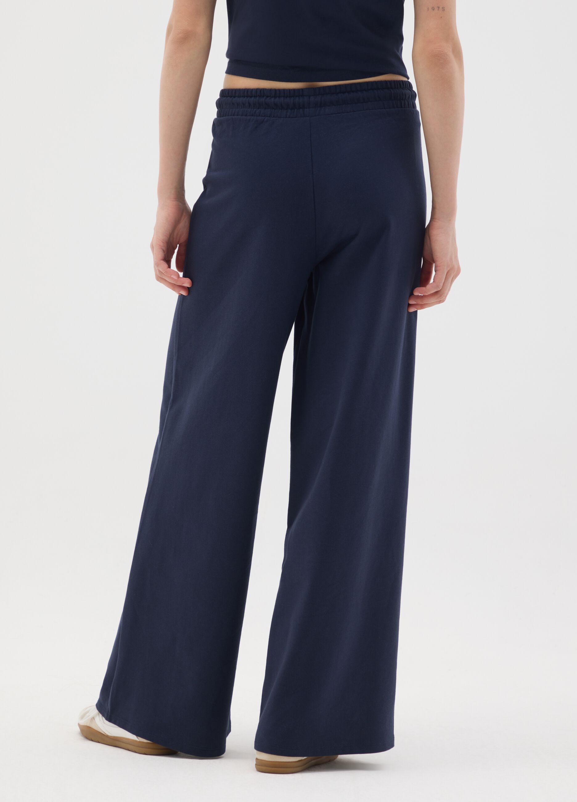 Blue pure cotton regular fit trousers