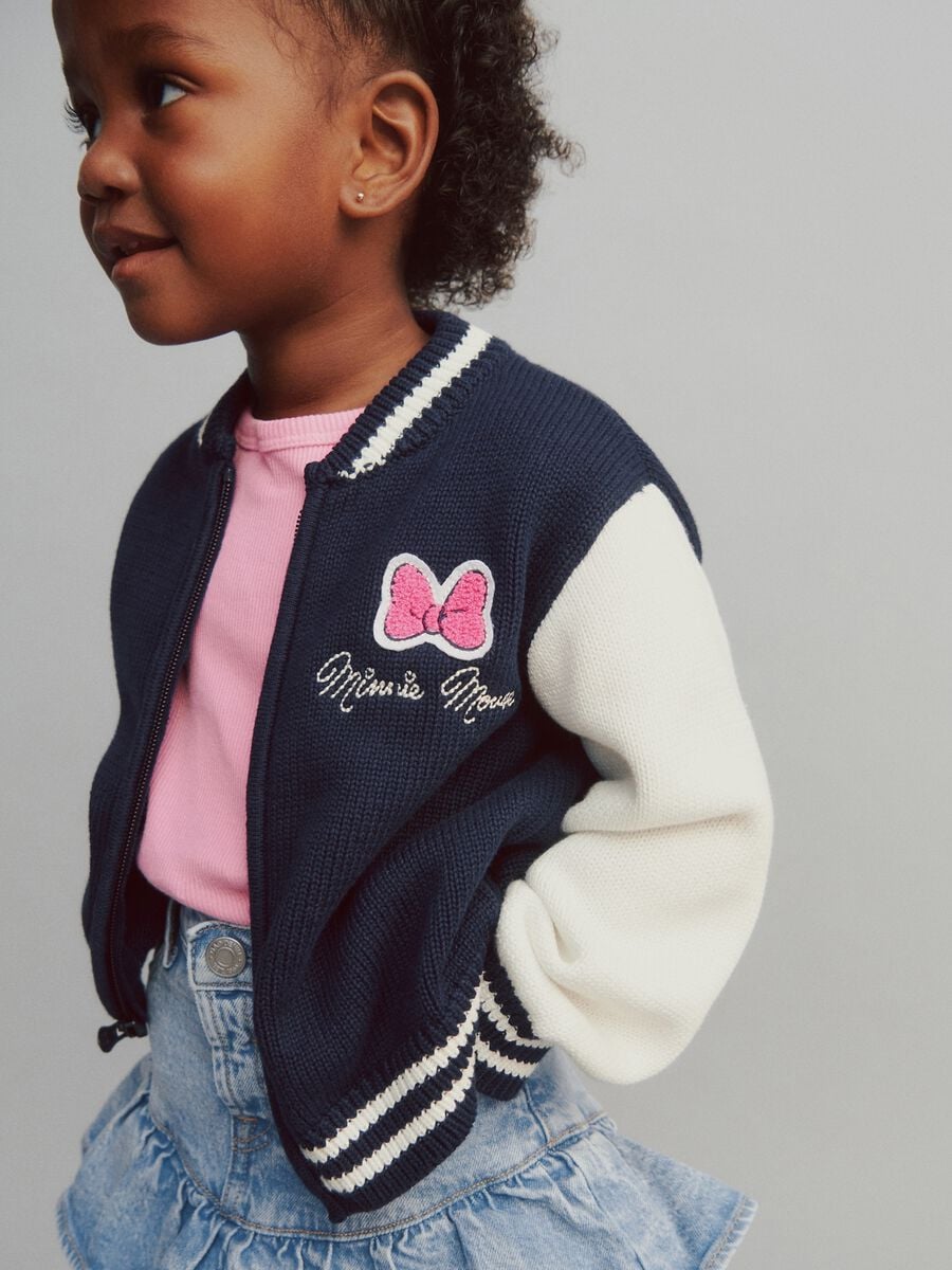 Girl's blue bomber jacket in pure cotton_0