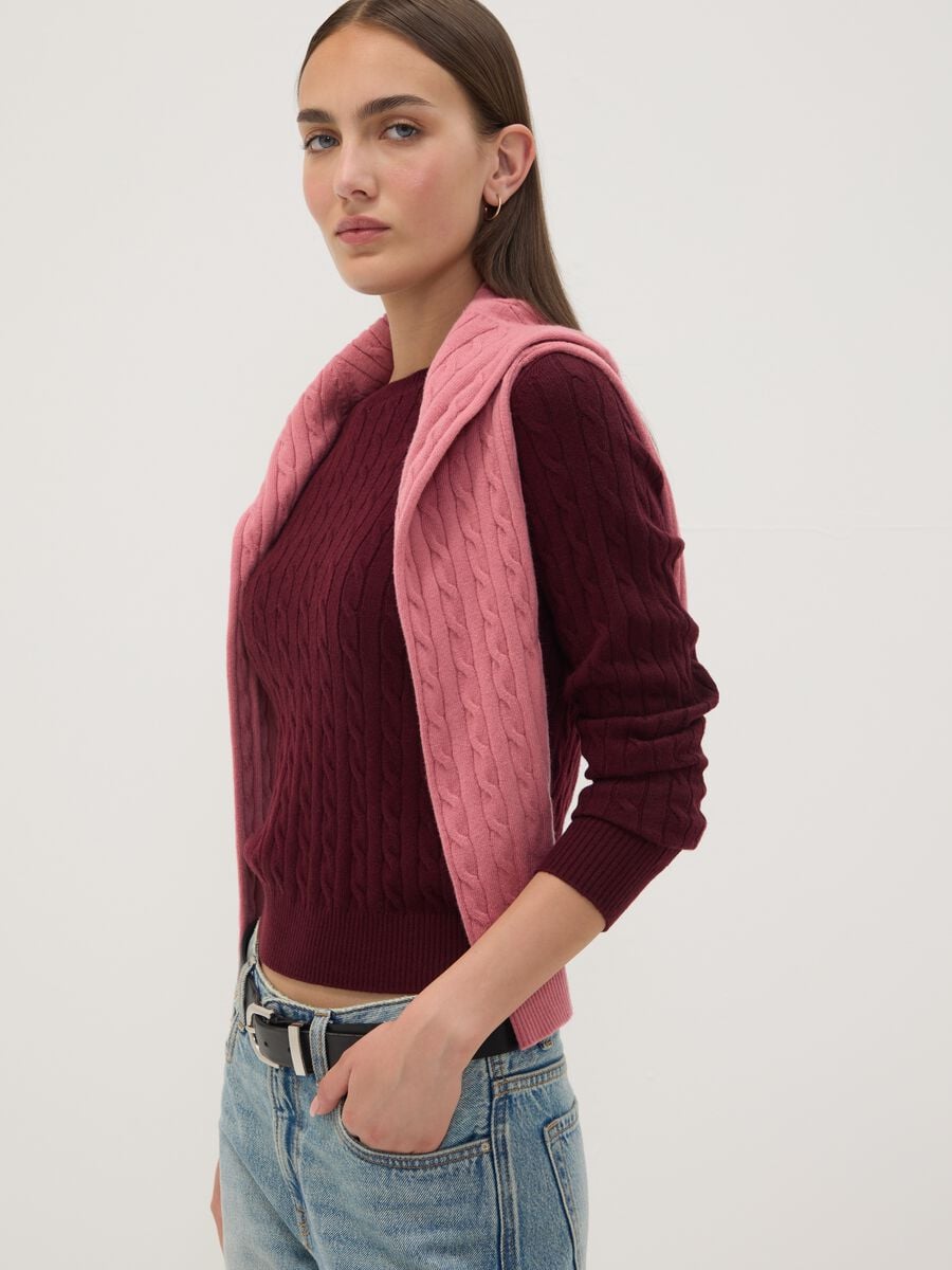 Maglia girocollo rossa a trecce regular fit_0