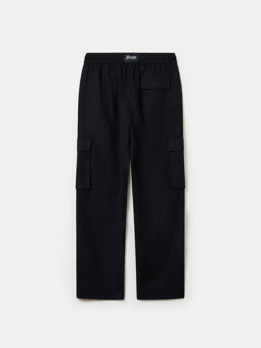 100% Linen Cargo Trousers Black_5