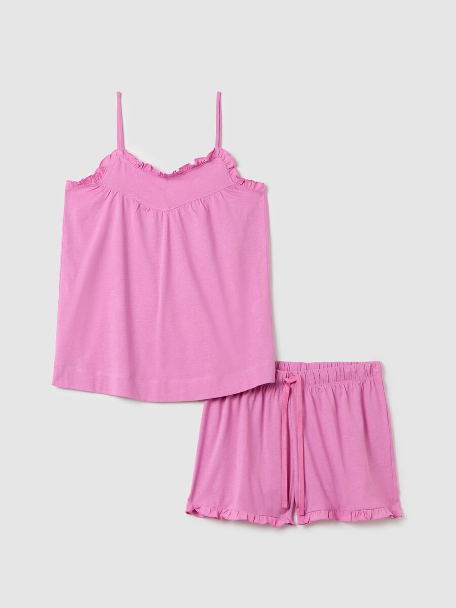 Women's pure cotton pink pyjama set with regular fit and ruffles_0