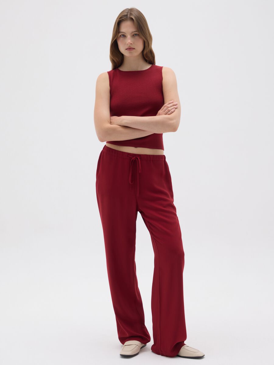 Women's red regular fit pure viscose trousers_0