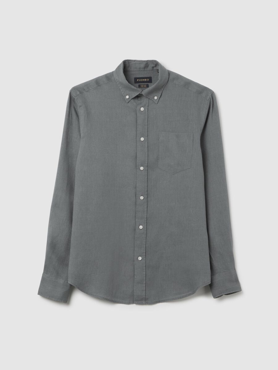 Piombo Blue Casual Linen Shirt_4