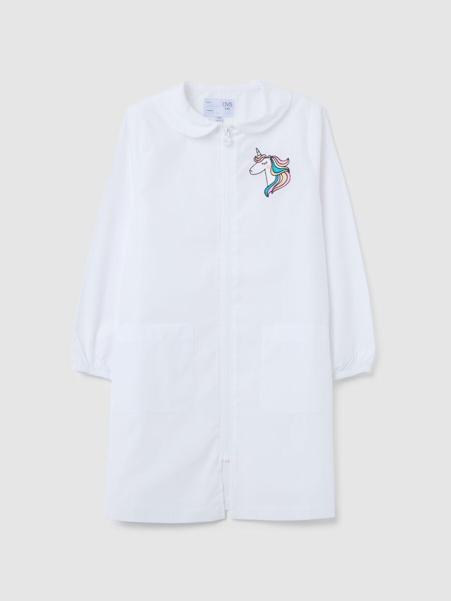 Girls' white cotton blend smock with unicorn_0