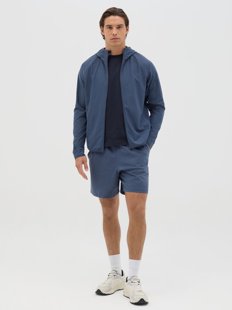 Full-zip sweatshirt in technical fabric with hood_1