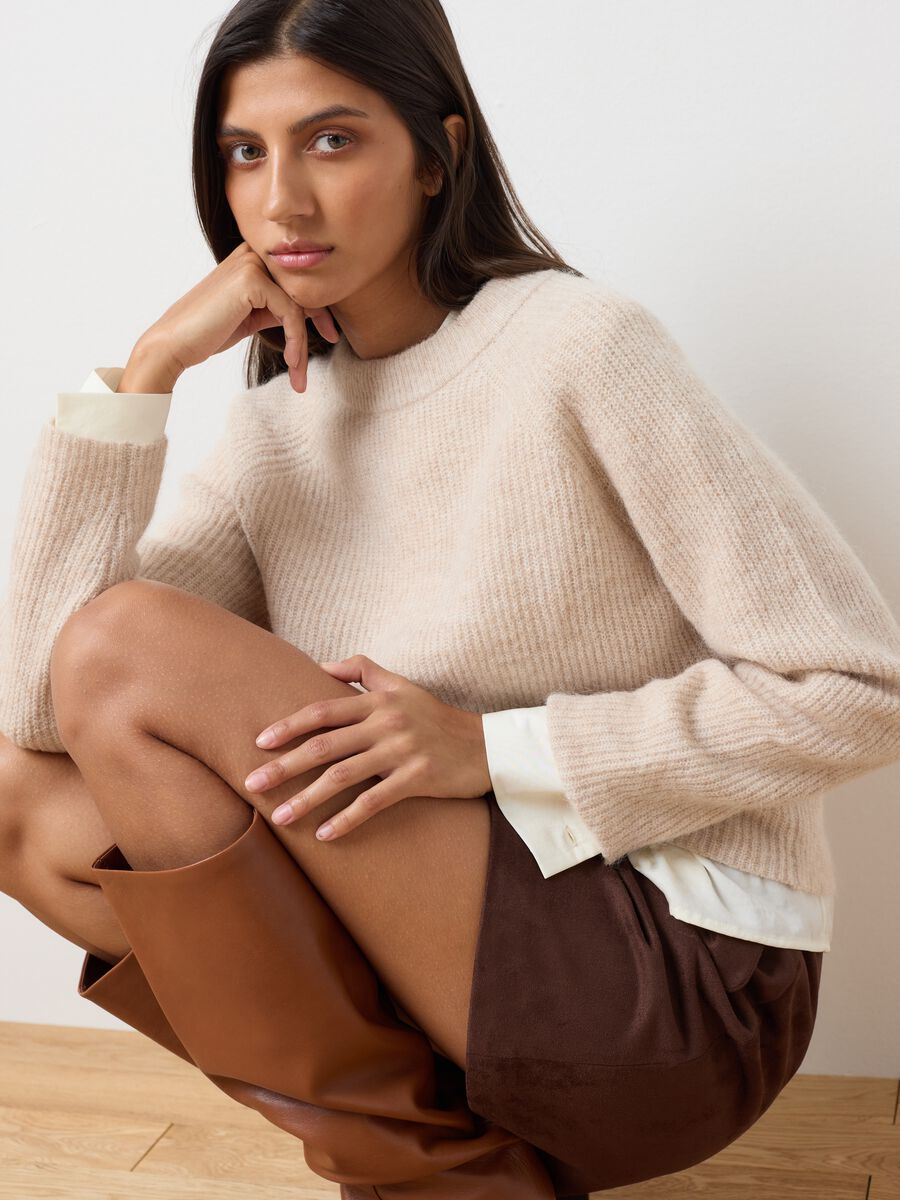 Beige regular fit sweater_0