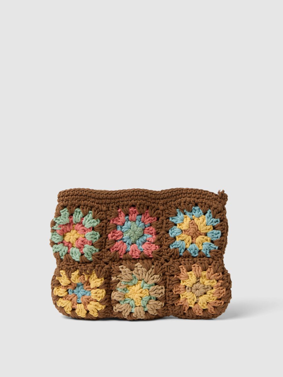 Multicoloured cotton-blend pouch with crochet_1