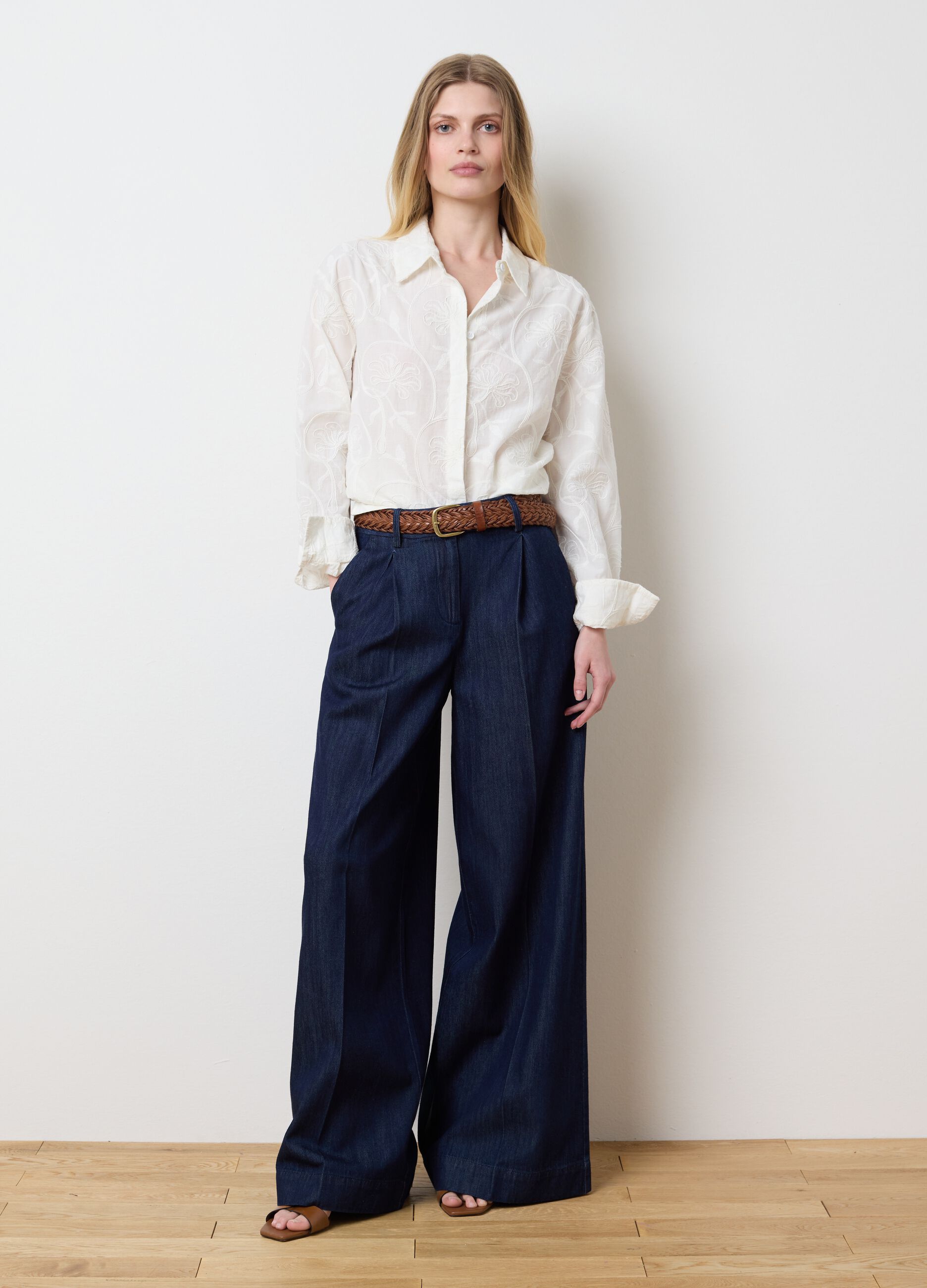 Pantaloni palazzo da donna in puro cotone blu