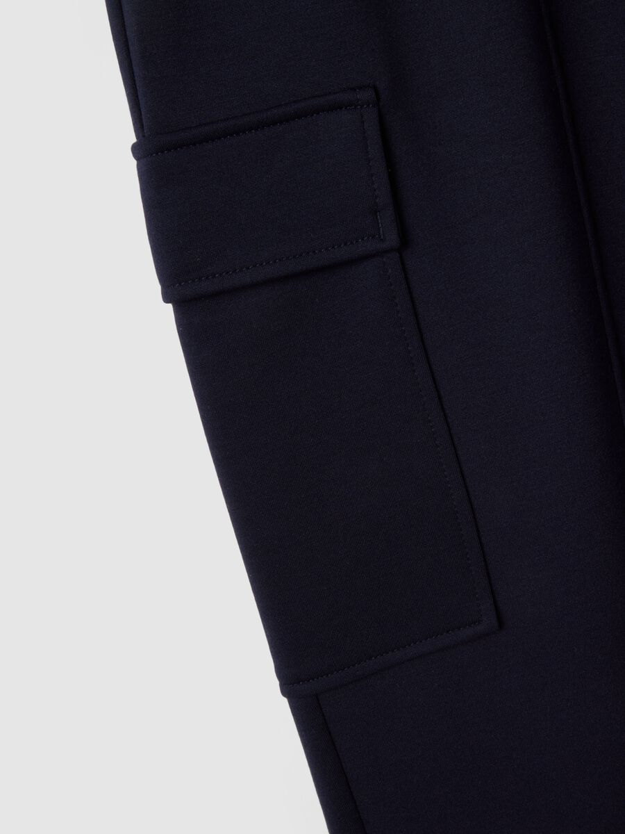 Blue Stretch Viscose Cargo Trousers Regular Fit_1