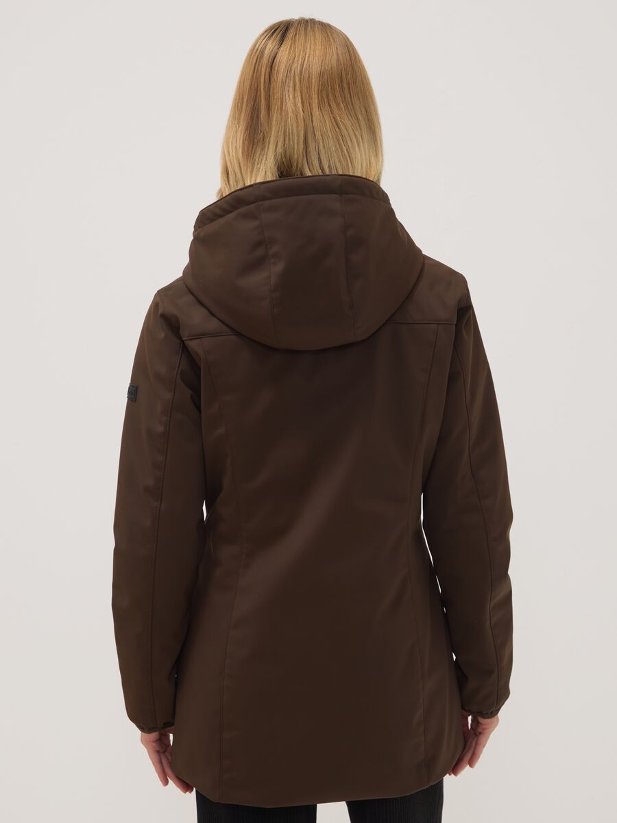 Brown stretch-fabric parka with hood, regular fit_3