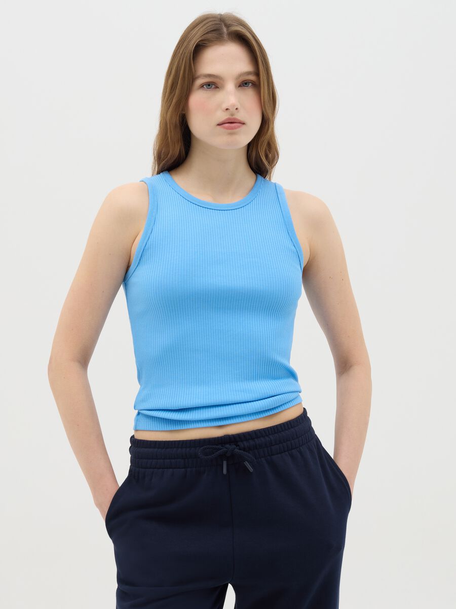 Light blue stretch cotton tank top by Ovs_0