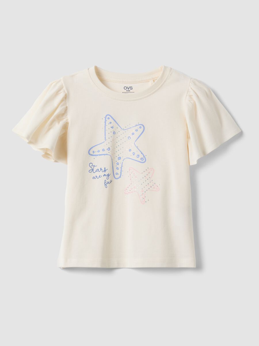 White pure cotton T-shirt with seaside print_0