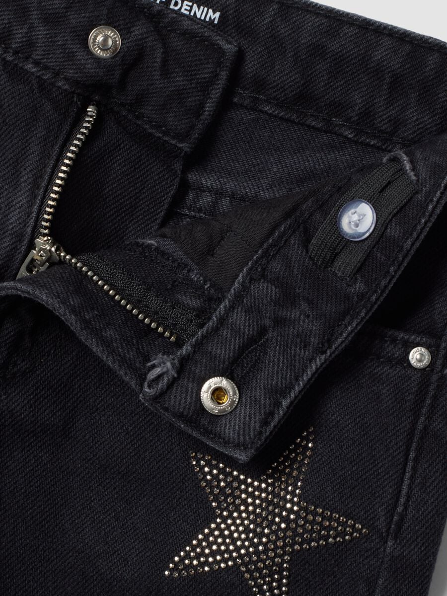 Jeans blu wide leg in puro cotone con stelle_3