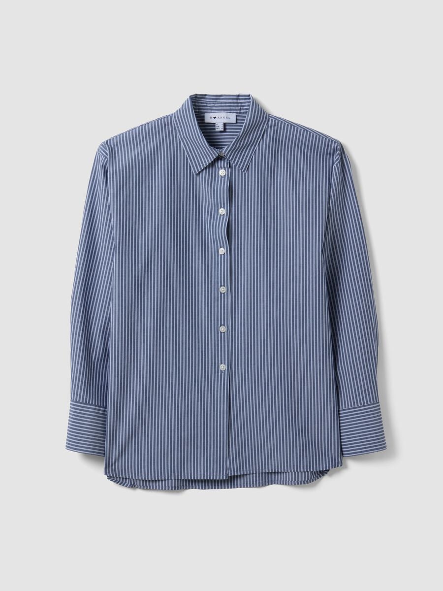 Blue striped pure cotton poplin shirt, regular fit_4