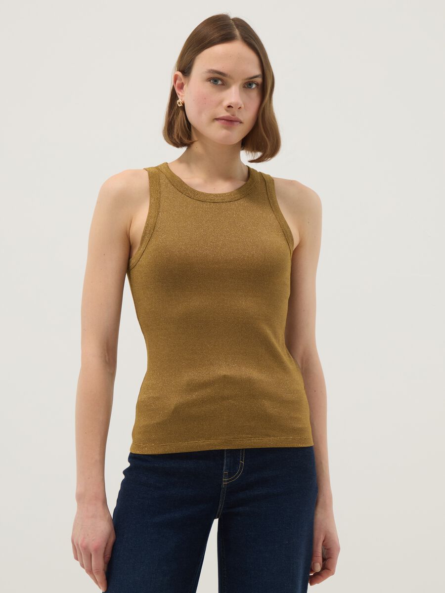 Yellow glitter top regular fit with thin straps_1