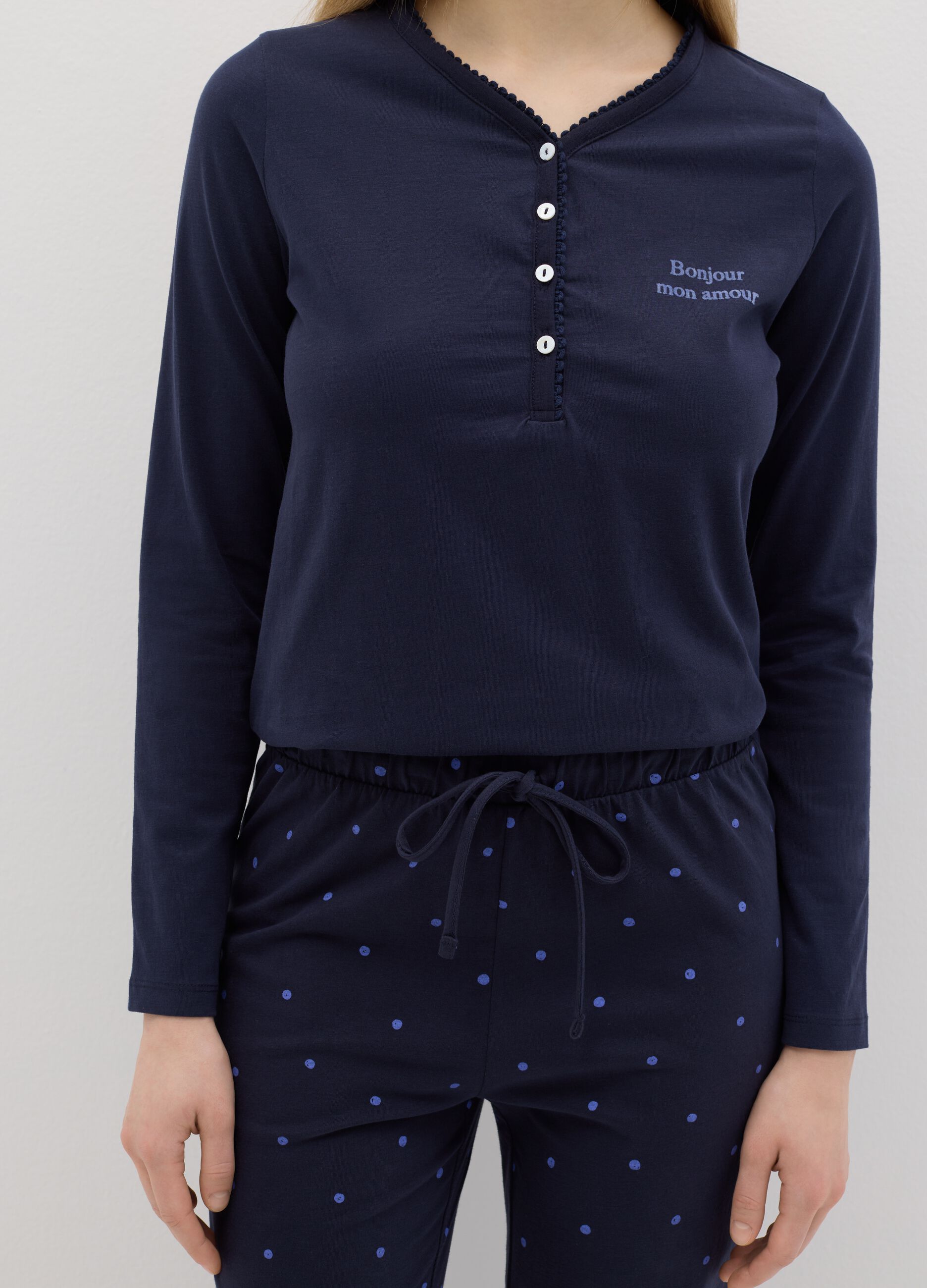 Cotton pyjamas with granddad neckline