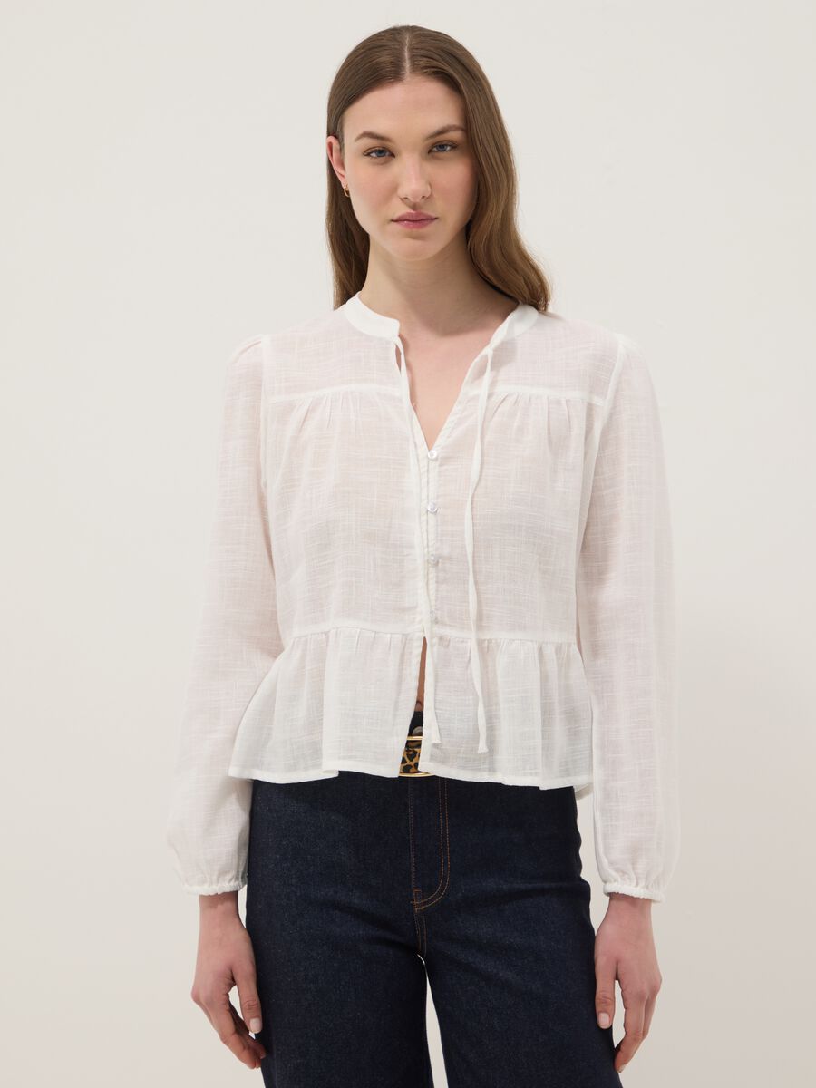 Camicia bianca con laccio in puro cotone regular fit_0