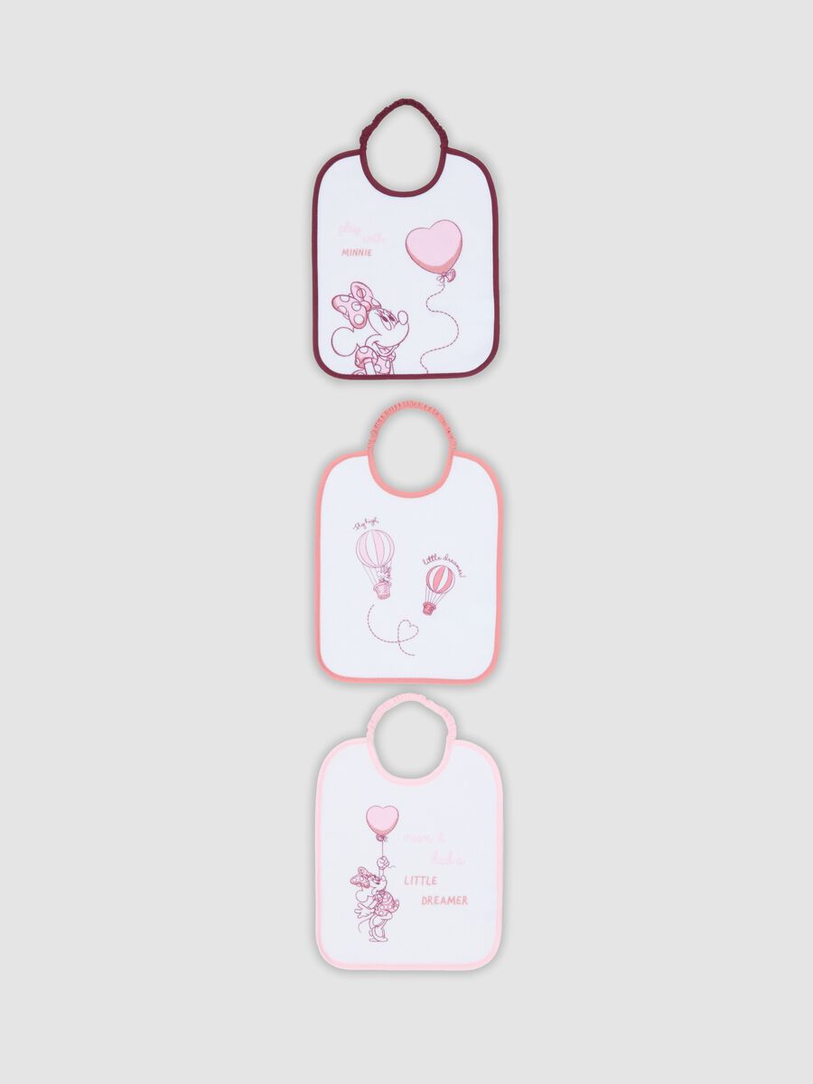 Tripack di bavette rosa e bianche in cotone organico con grafiche di Minnie per bimba_0