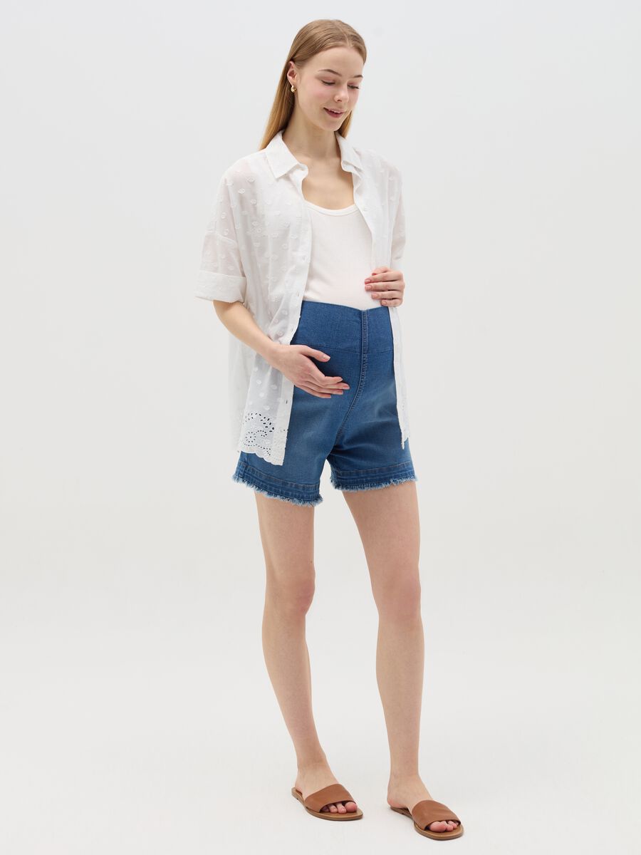 Maternity shirt in plumetis with broderie anglaise_0