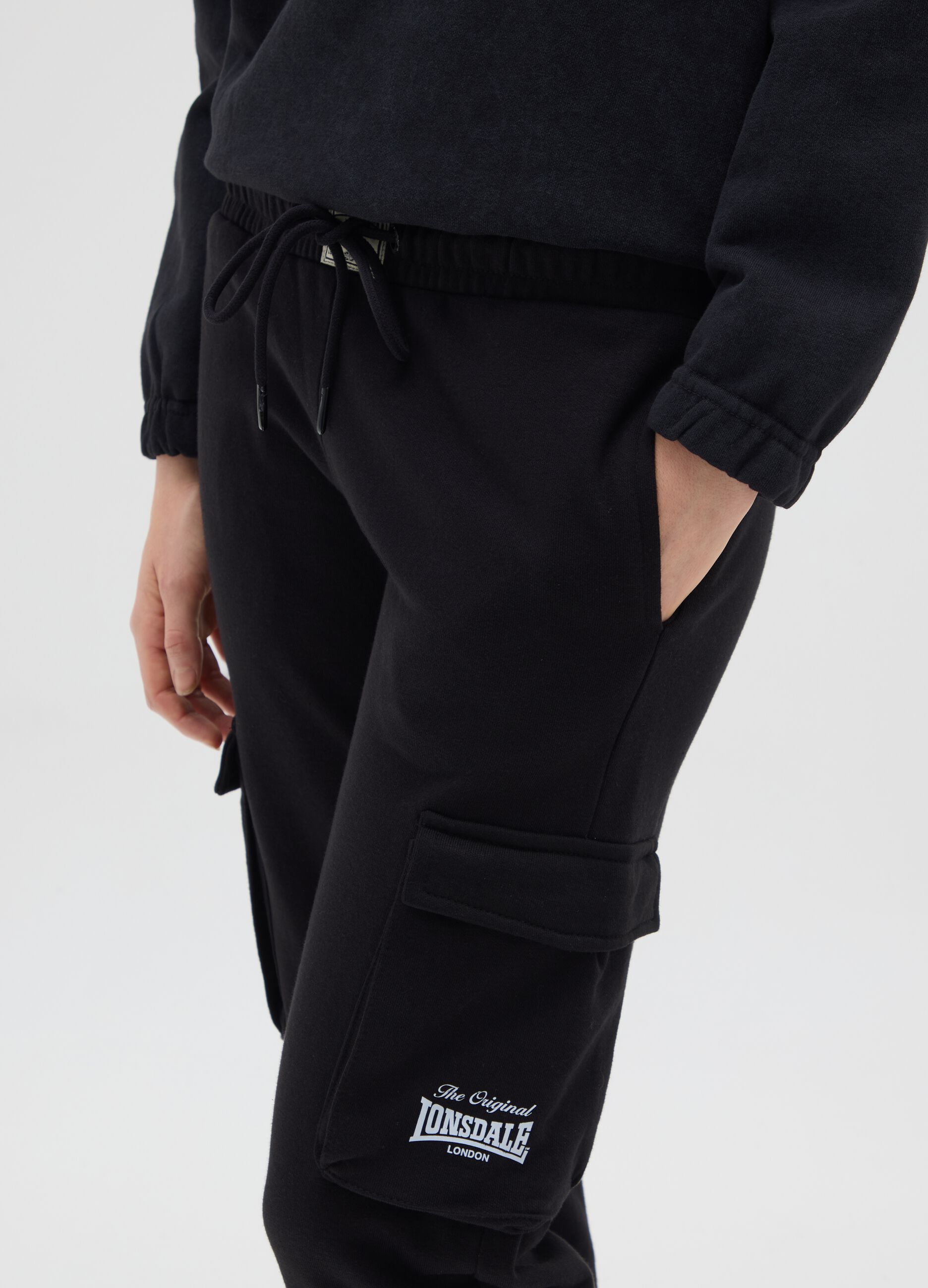 Black cotton cargo trousers regular fit