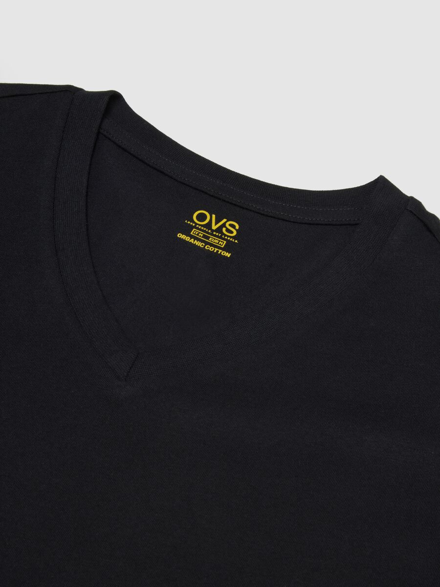 Tripack black V-neck t-shirts in pure cotton regular fit_5