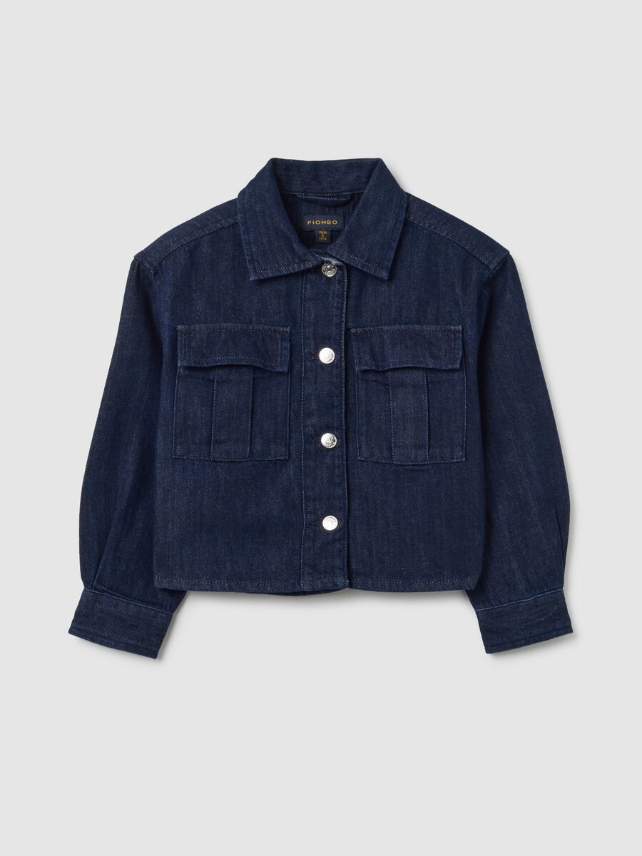 Camicia da bambina in puro cotone blu oversize_3