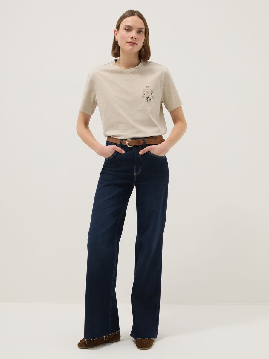 Beige pure cotton short-sleeve T-shirt, regular fit, with print_2