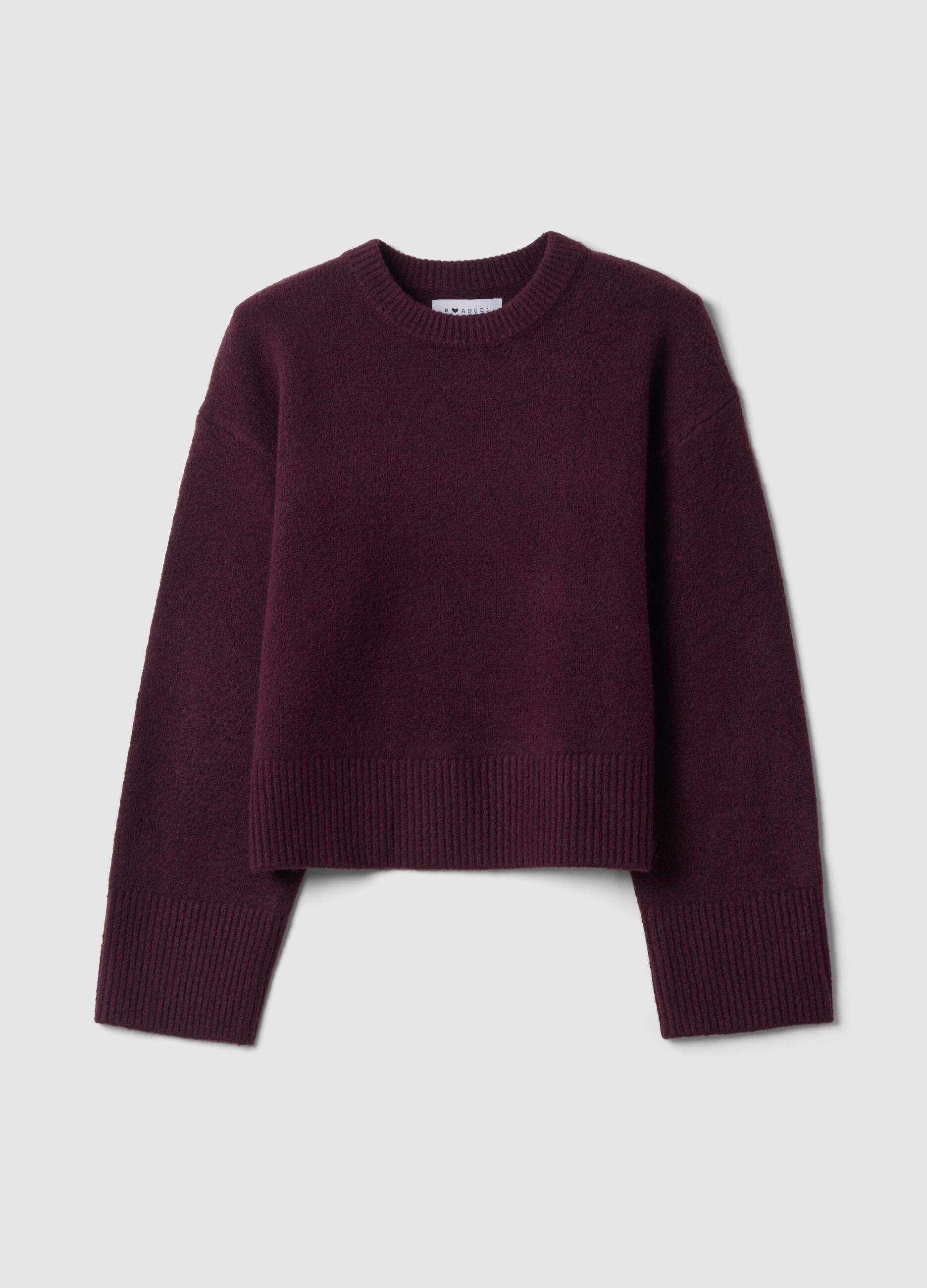 Purple stretch wool crew-neck jumper with oversized fit