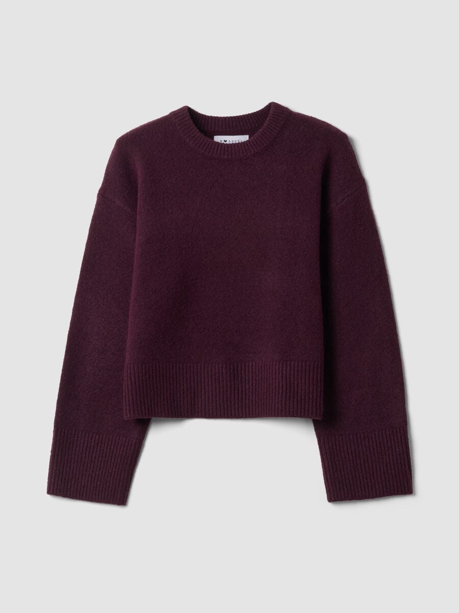 Purple stretch wool crew-neck jumper with oversized fit_0