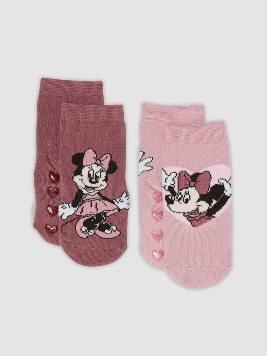Bipack di calze antiscivolo in cotone organico elasticizzato con stampa Minnie_0