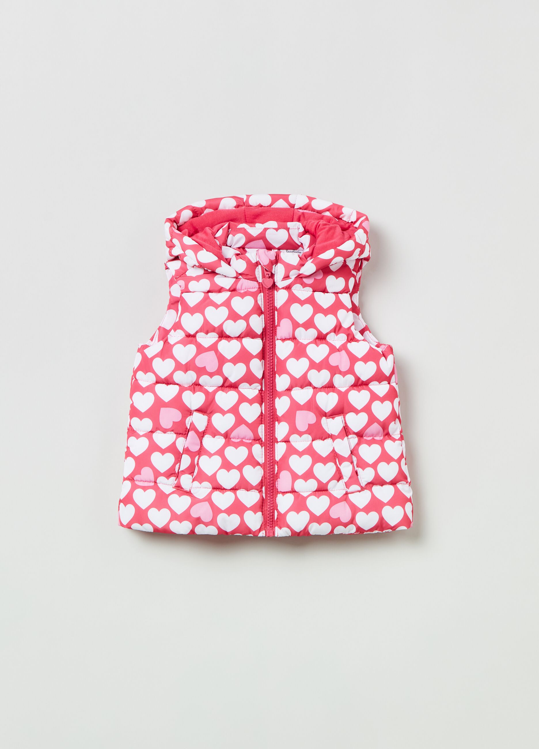 Full-zip gilet with heart print