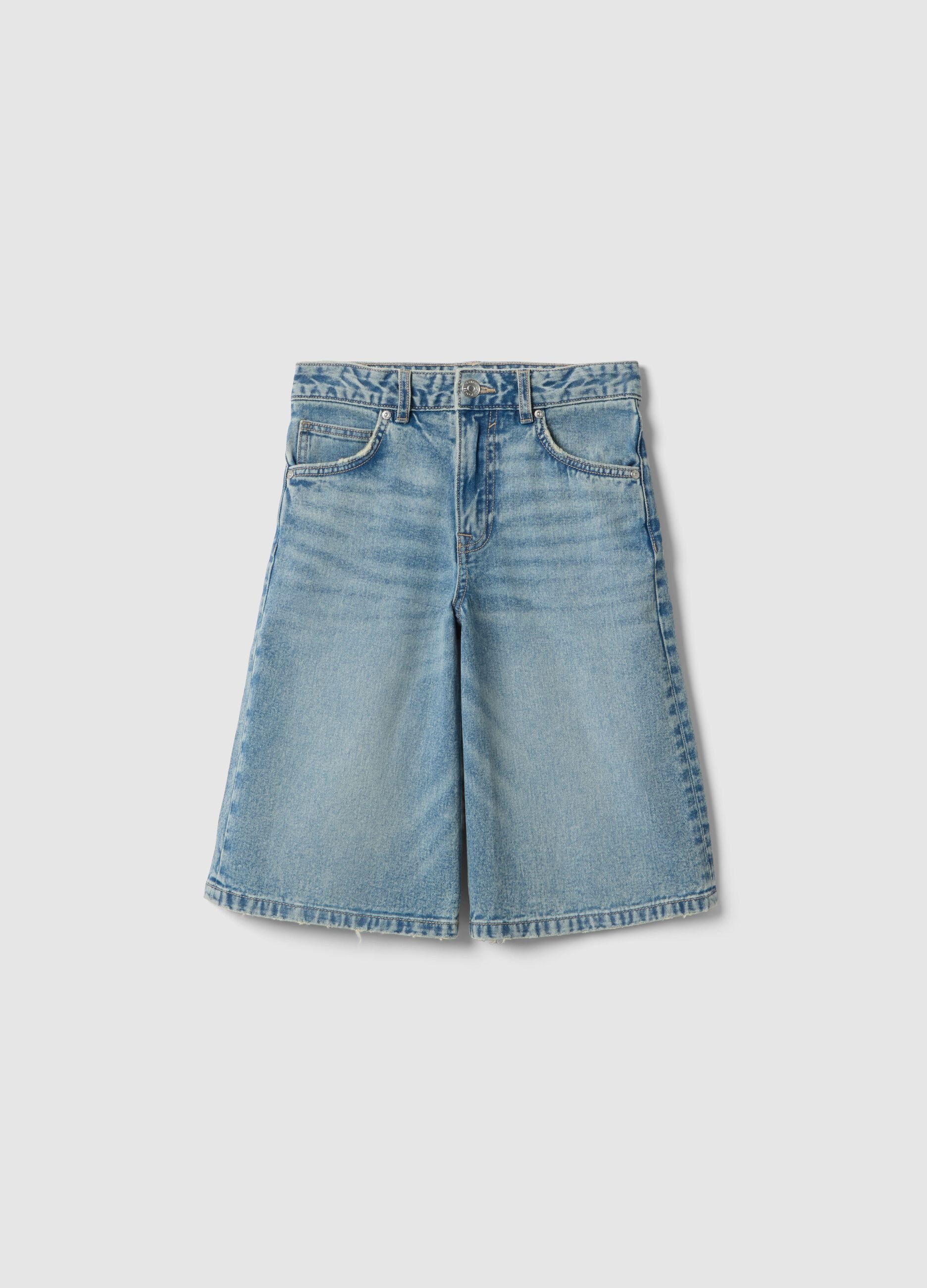 Girls' Regular Fit Blue Denim Cotton Shorts