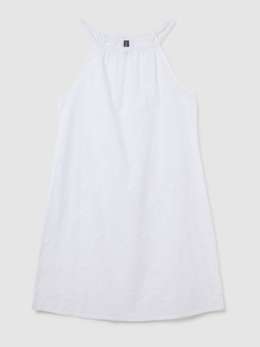 Women's Short Dress in Pure White Cotton with Embroidery_4