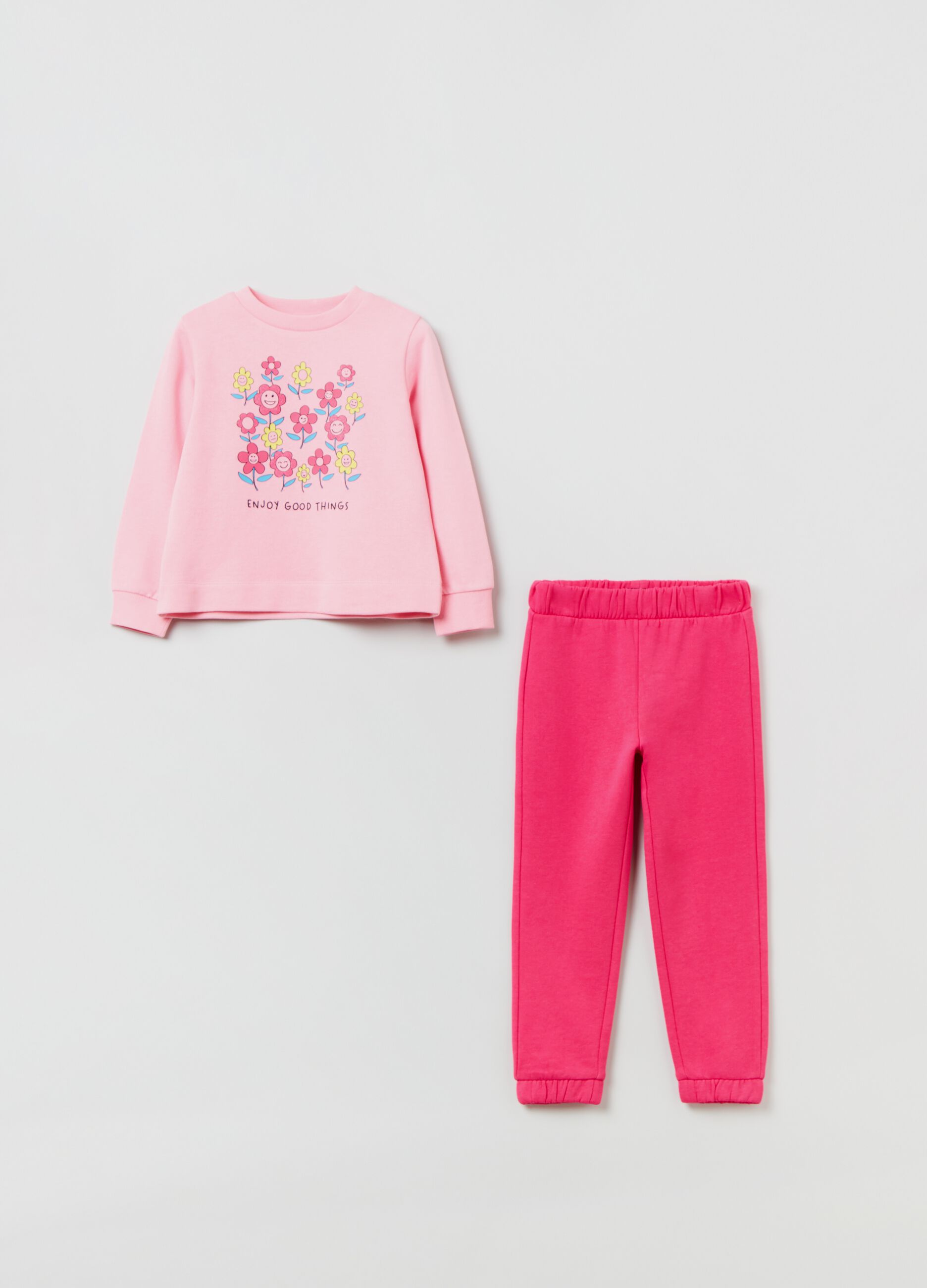 Jogging set con stampa fiori e lettering 