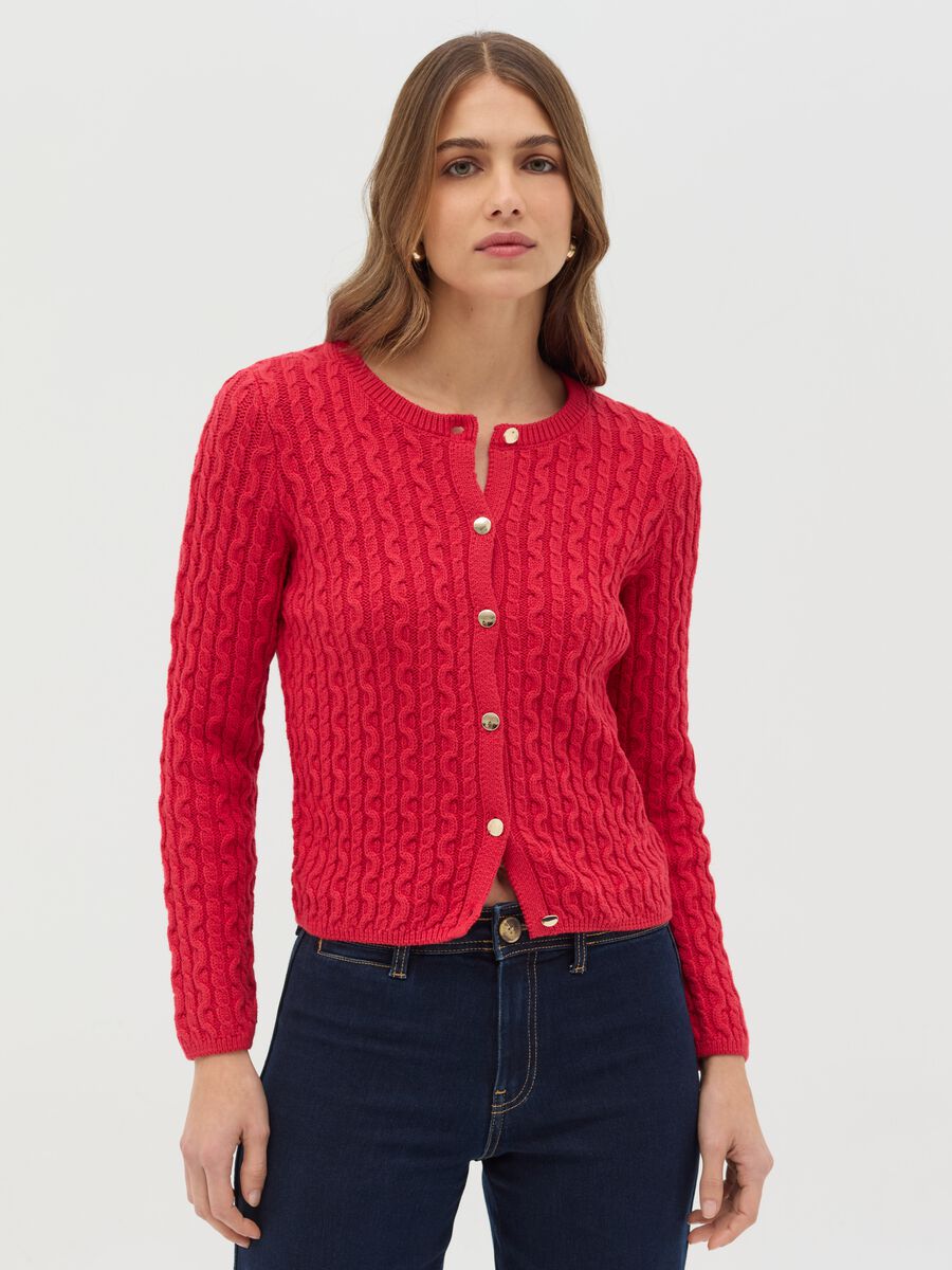 Cable-knit cardigan with golden buttons_0