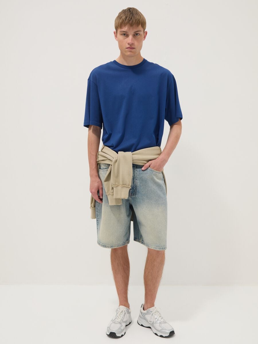 T-shirt blu a maniche corte in puro cotone_2