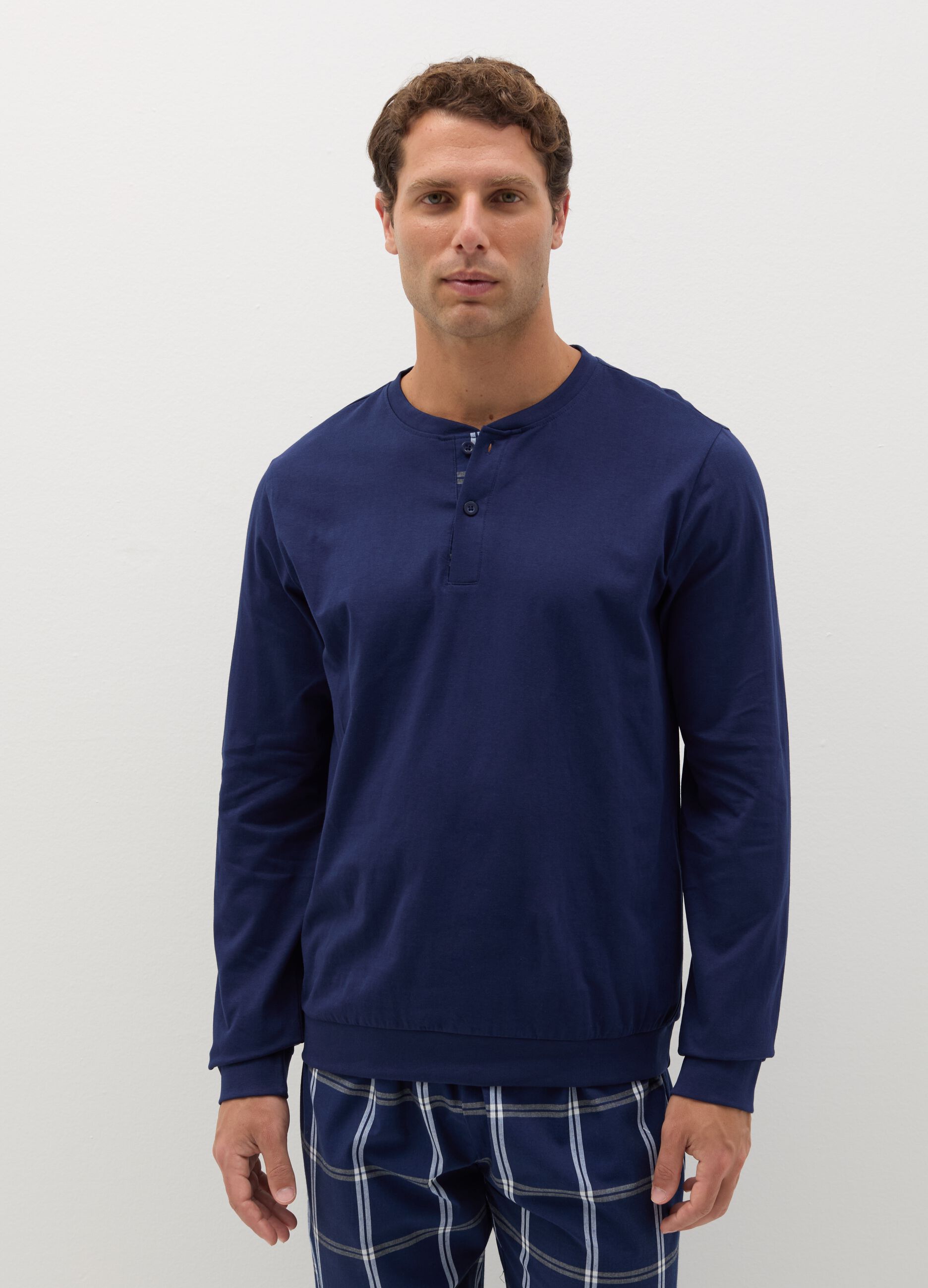 Long pyjamas with granddad neckline