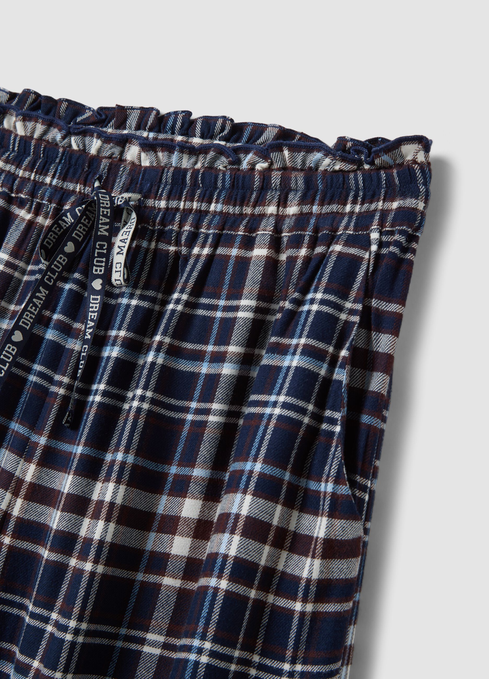Blue checked pure viscose pyjama trousers