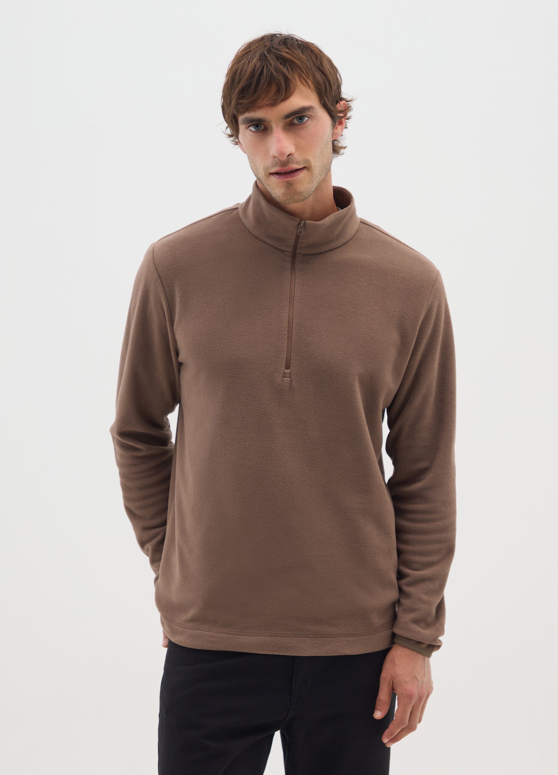 Brown Fleece Half-Zip Sweatshirt