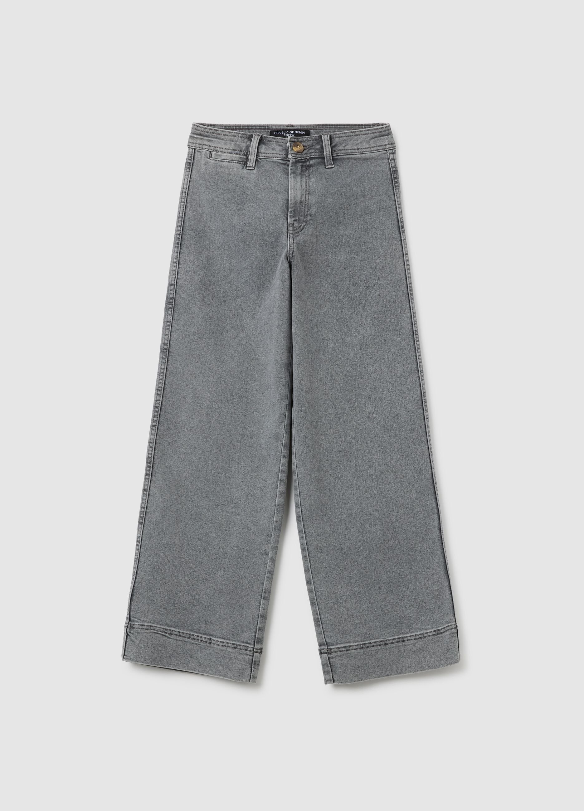 Grey denim wide leg jeans