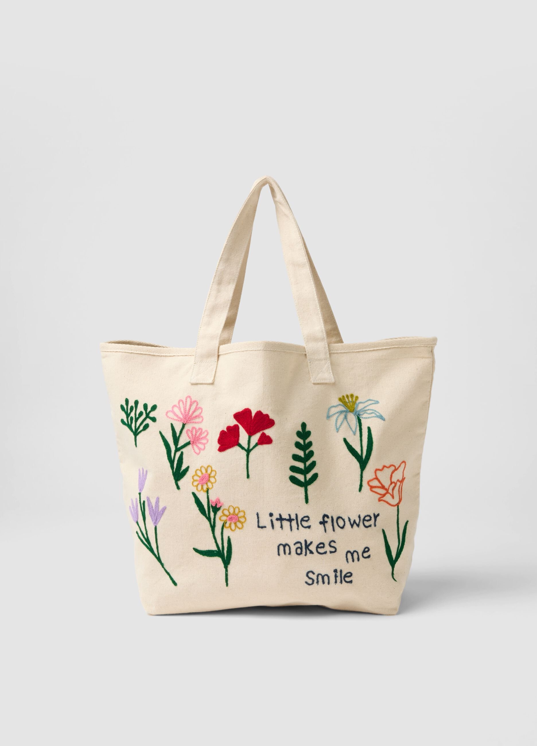 Beige pure cotton shopper bag with embroidery